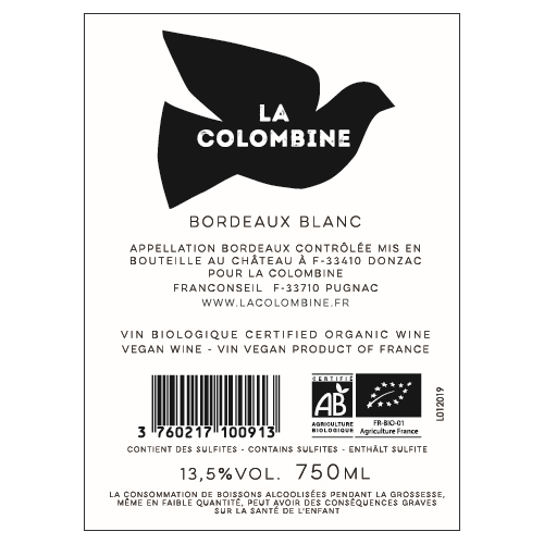 Blanc Sec, Muscadelle  2019 - Château Les Graves de Viaud -  La Colombine
